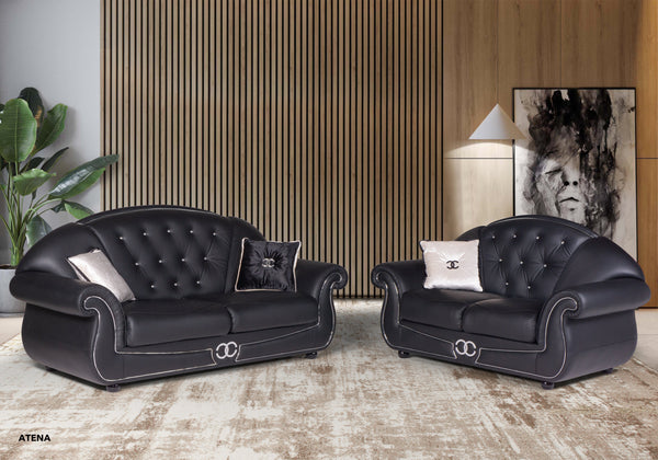Athena leather sofa set black