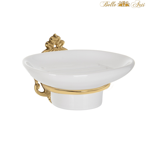 Luxury soap dish with soap holder made of ceramic and brass in vintage style