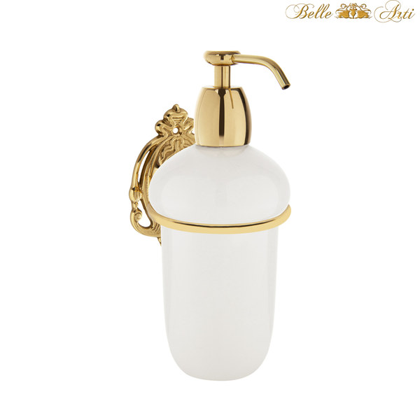 Luxury soap dispenser with wall bracket made of ceramic and antique brass - 350ml