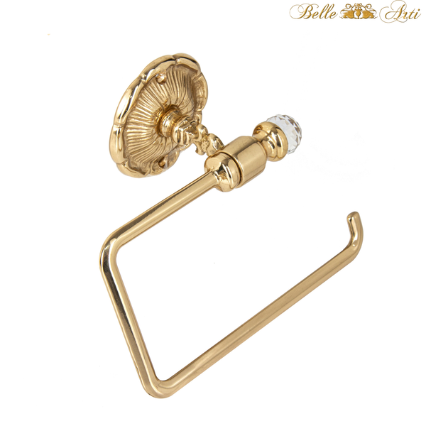 Toilet paper holder in retro style made of brass gold polished with crystals