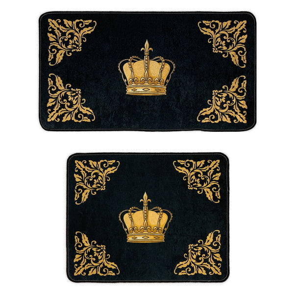 Bath mat crown in black gold - washable, absorbent and non-slip