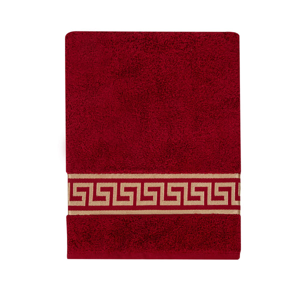 Luxury towels meander embroidered in red gold - 100% cotton terry cloth - okötex