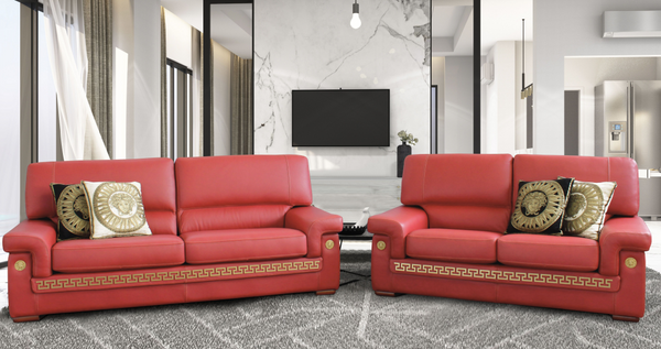 Zeus leather sofa set red