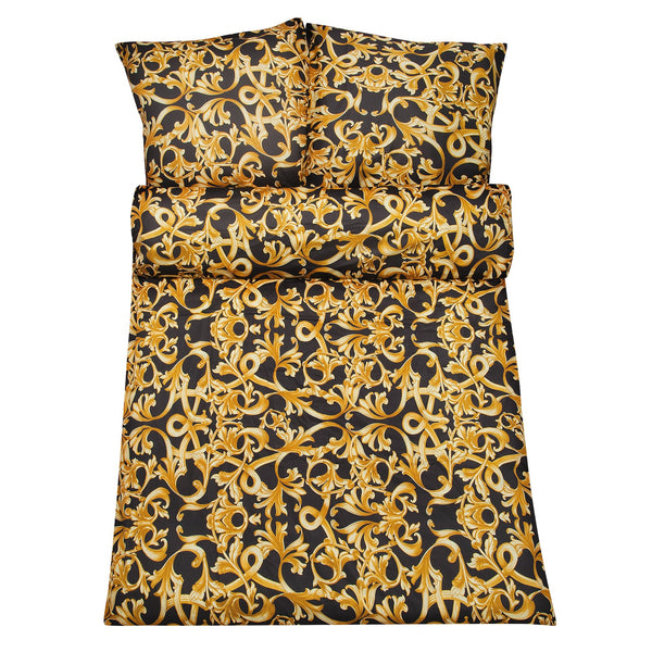 Exclusive bed linen Baroque Deluxe 3-piece set in black gold - 100% cotton renforcé - Breathable - Made in Italy
