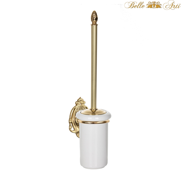 Toilet brush WC brush made of brass in antique retro look gold polished with ceramic holder - wall mounting