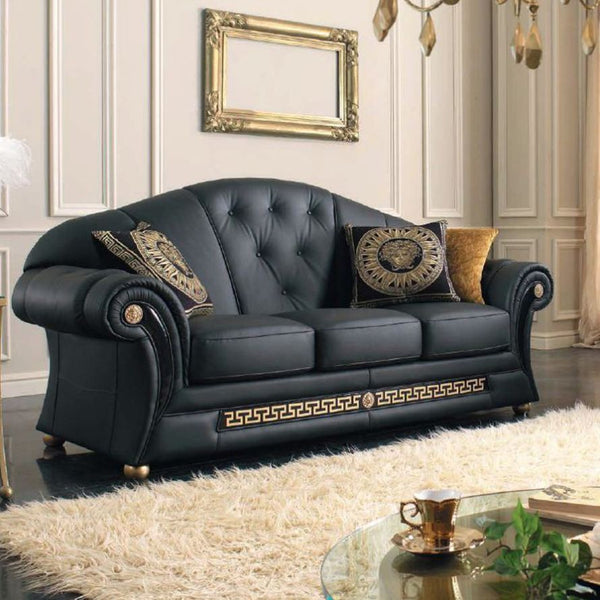 Prestige Leather Black Sofa Set