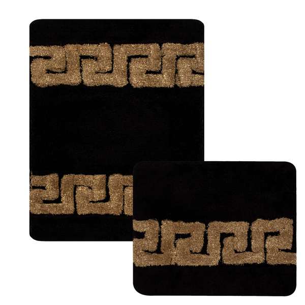 Luxury bath mat shower rug with meander motif in black or white gold 100% acrylic