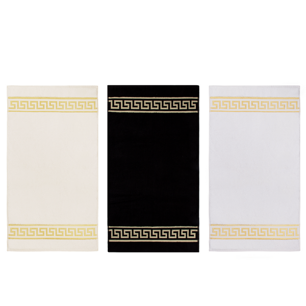 Bath mat bath rug set in meander design - black, white, or beige gold - 100% cotton