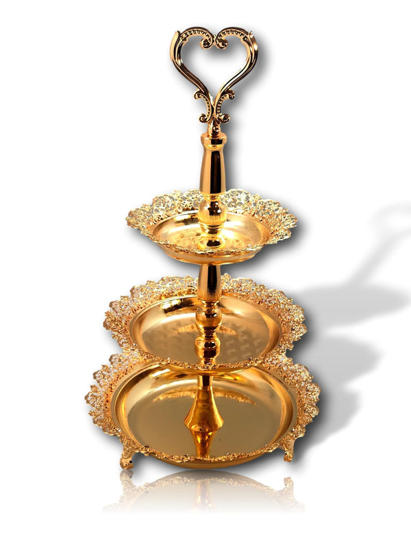 Etagere 3 tiers with plates for fruit cakes in baroque gold