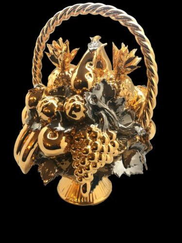 Fruit Basket Decorative Hand Painted Porcelain Dark