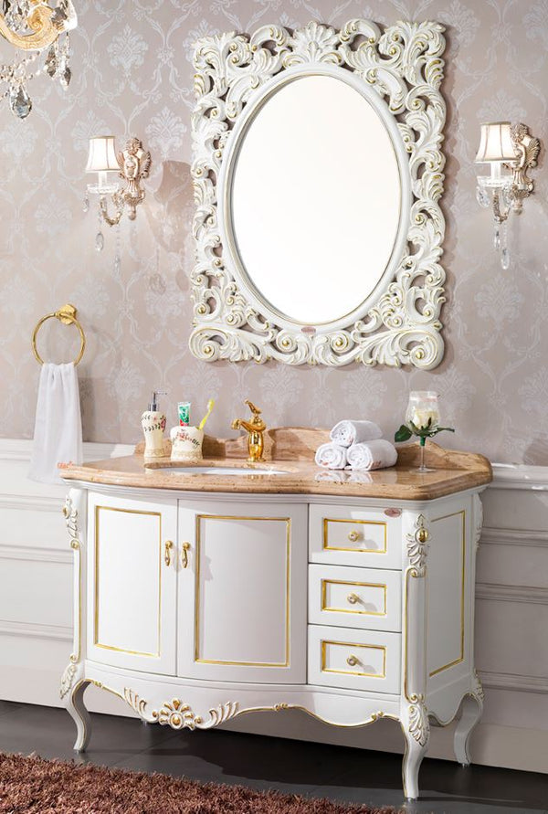 Marble washbasin with mirror white/gold