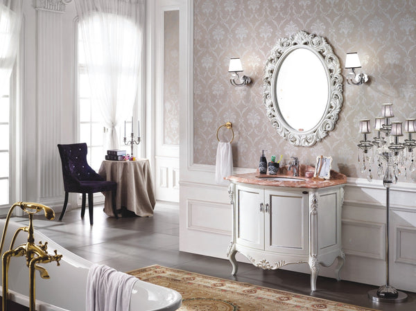 Vanity unit with mirror marble white/gold