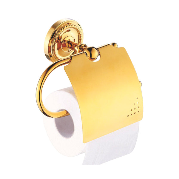 Toilet roll holder with lid made of brass in gold look Verona - for wall mounting - elegant and rustproof