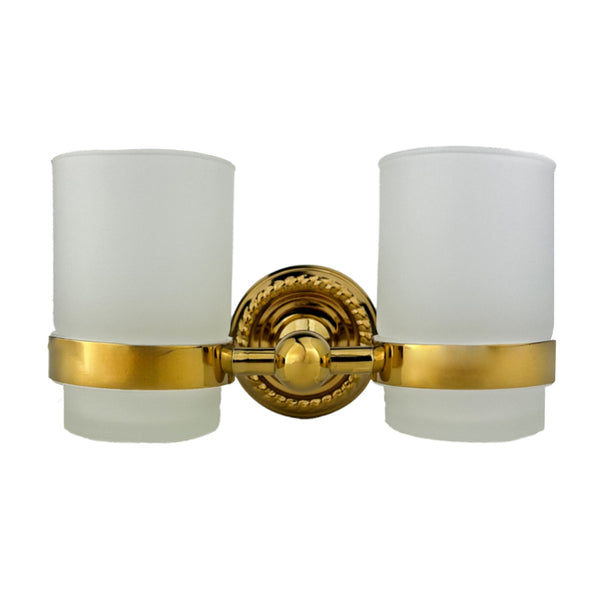 Verona 2-way toothbrush cup holder made of brass with frosted glass cup - rustproof - wall mounting