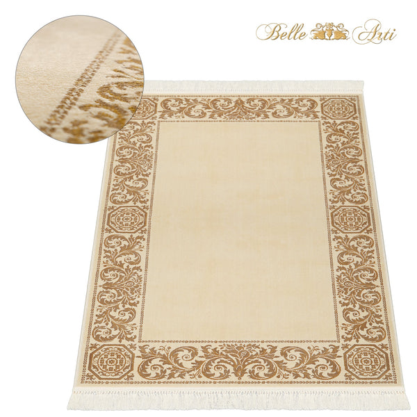 Luxury carpet baroque living room short pile in beige gold - rectangular, round or oval - 100% viscose