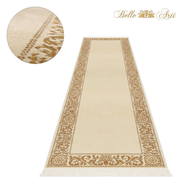 Luxury Baroque carpet in gold beige for living room - rectangular, round or oval