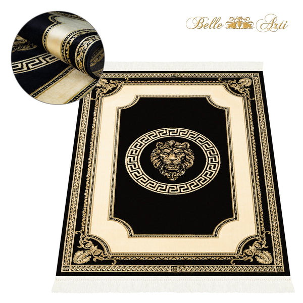 Premium carpet lion motif in black gold - 100% viscose, short pile