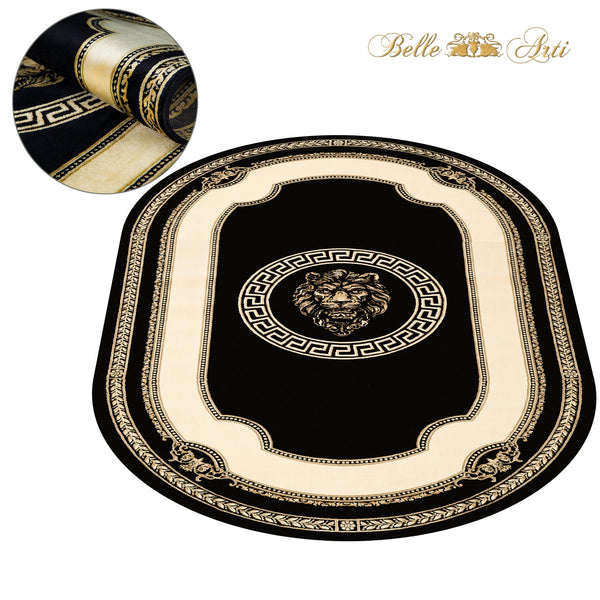 Carpet Oval Lion Black Beige