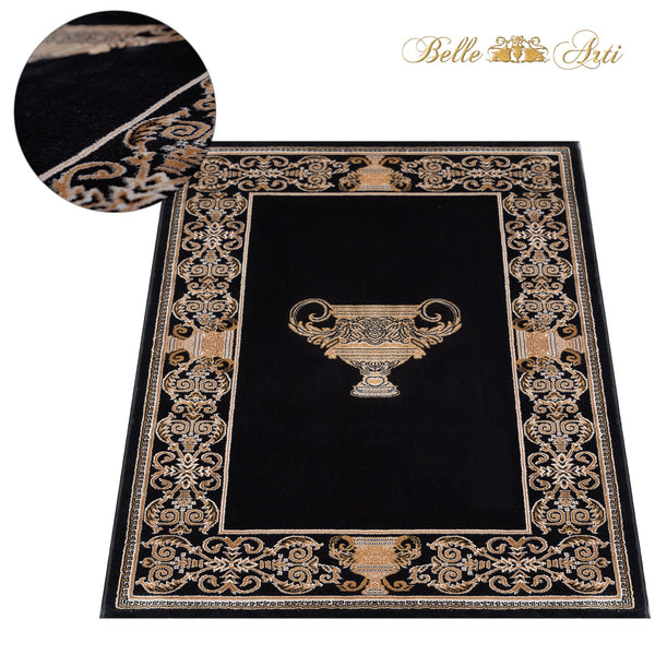 Designer carpet with Greek amphora in black gold - noble and stylish