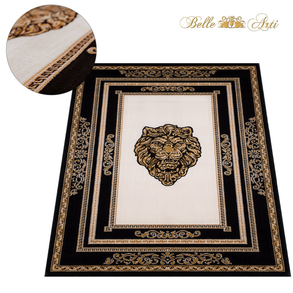 Carpet living room black gold lion head - Italian design - anti-allergic and free from harmful substances
