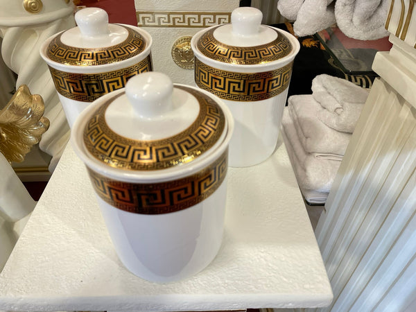 Set of 3 cans meander black/gold