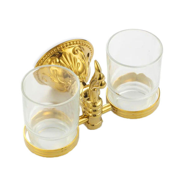 2-way toothbrush cup holder Esclusivo made of brass 2 glasses included - rustproof - wall mounting