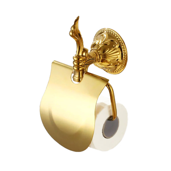 Toilet paper holder with lid made of brass Esclusivo - polished gold, for wall mounting, elegant and rustproof