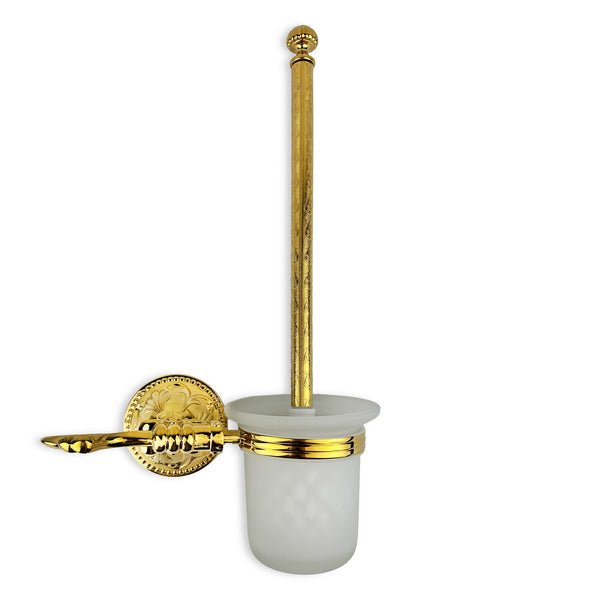 Luxury toilet brush with holder made of brass and frosted glass Esclusivo - wall mounting, rustproof, gold polished