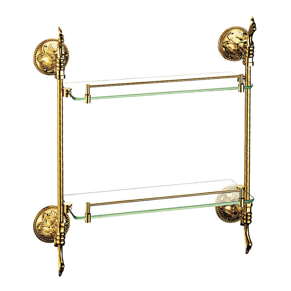 Luxury wall shelf made of brass and glass 2-tier Esclusivo - wall mounting - easy to clean & rustproof