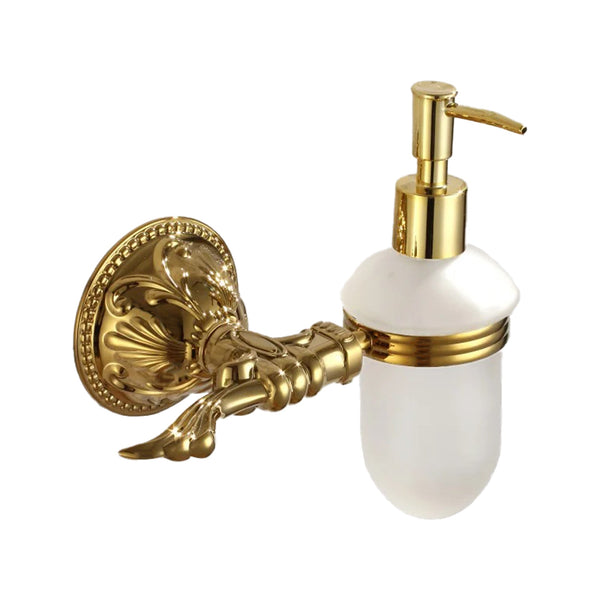 Luxury soap dispenser with wall bracket made of brass Esclusivo - refillable, polished gold, rustproof - 350ml