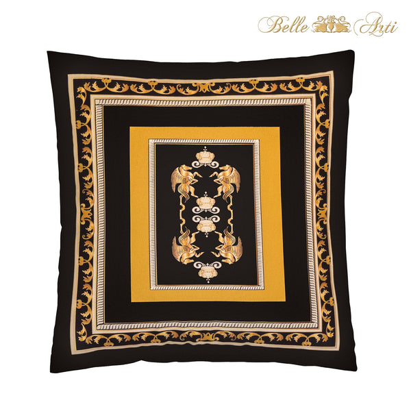 Cushion Pegasus velour look in black gold with crown - soft & comfortable