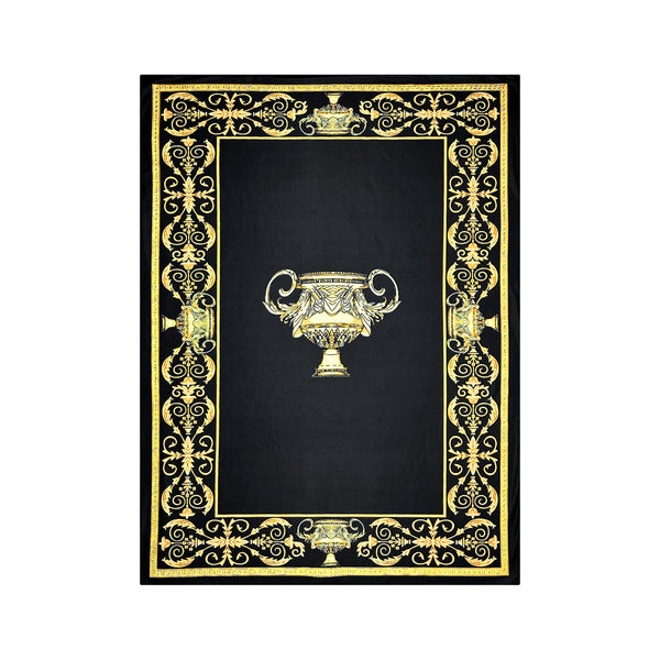 Exclusive Sherpa blanket with amphora motif in black gold - 150 x 200 - warm & cuddly soft